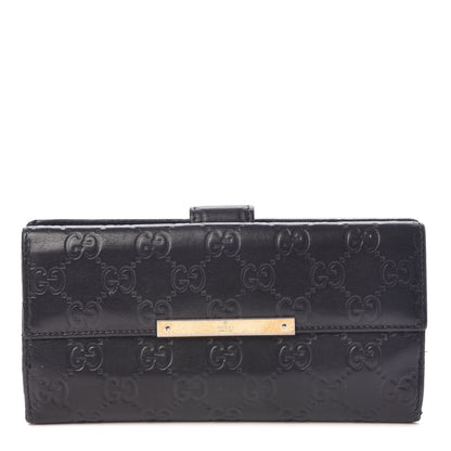 Gucci Guccissima Margaux Calfskin Metal Bar Continental Flap Wallet Black 1 of 7