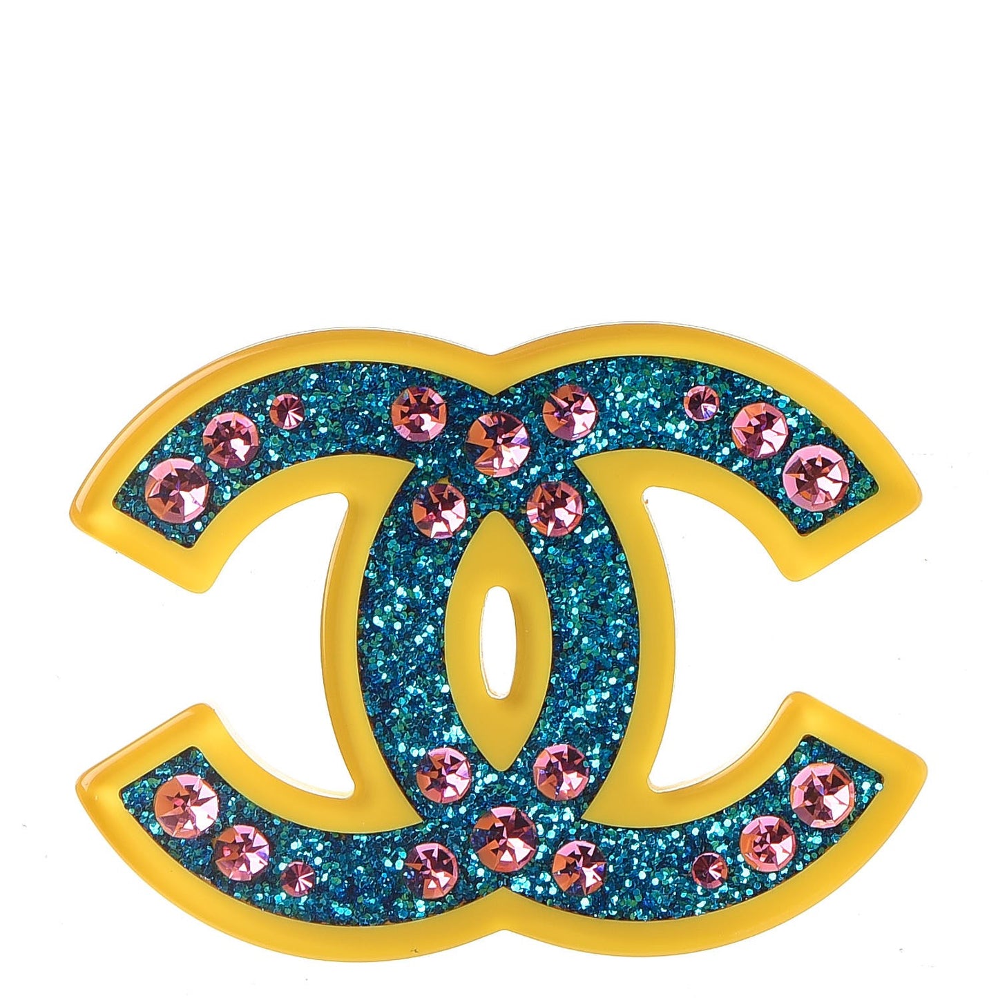 Resin Glitter Crystal CC Brooch Yellow Blue