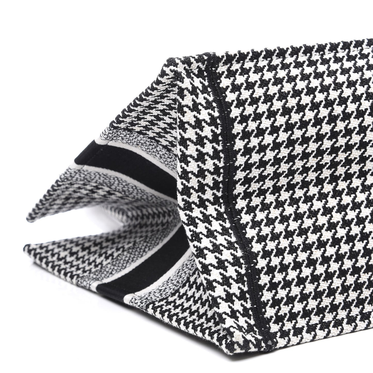 Canvas Houndstooth Embroidered Medium Book Tote Black White