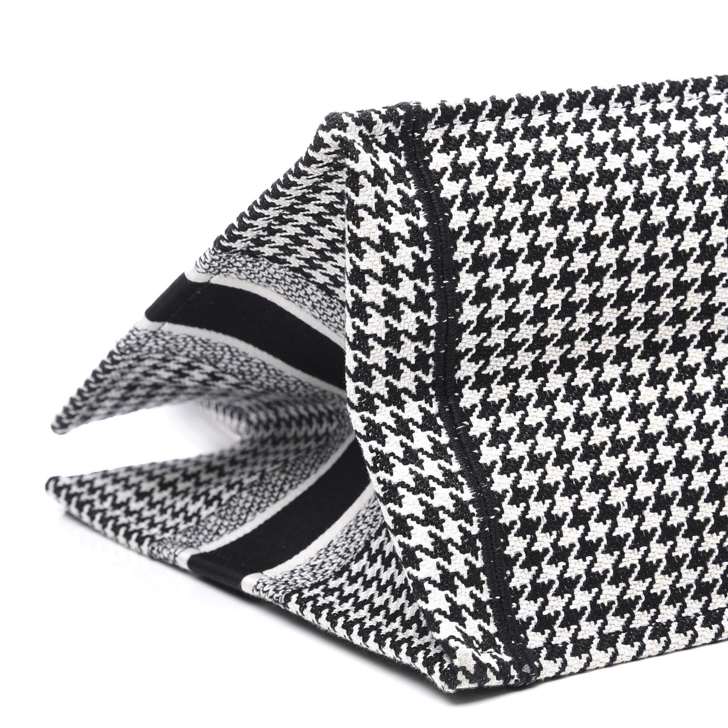 Christian Dior Canvas Houndstooth Embroidered Medium Book Tote Black White 7 of 10