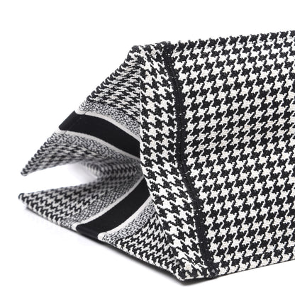 Christian Dior Canvas Houndstooth Embroidered Medium Book Tote Black White 7 of 10