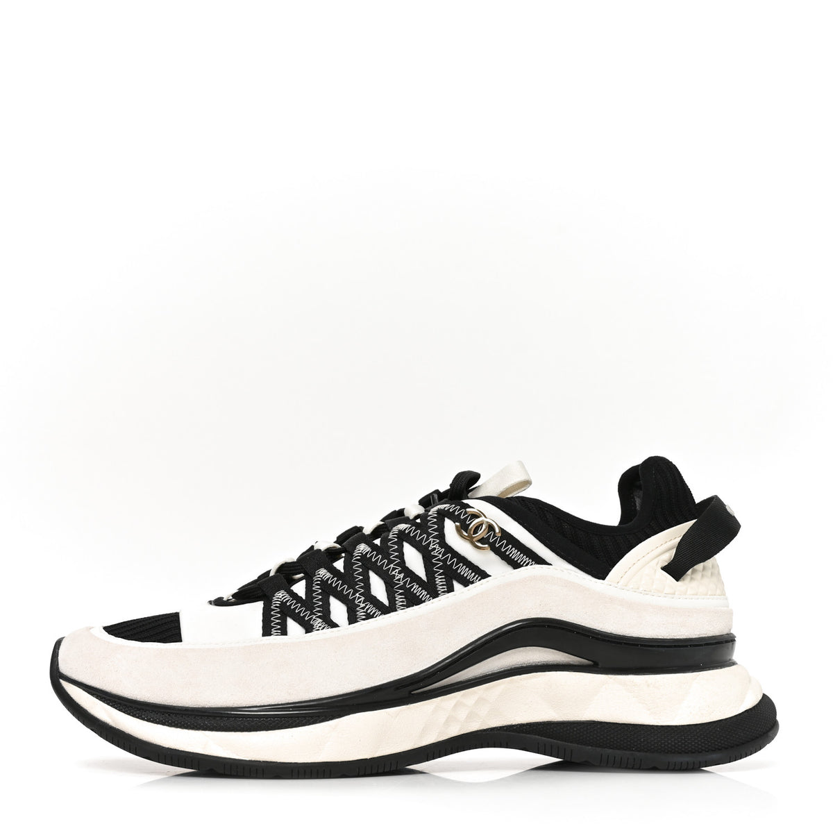 Fabric Suede Calfskin Sneakers 41 White Black