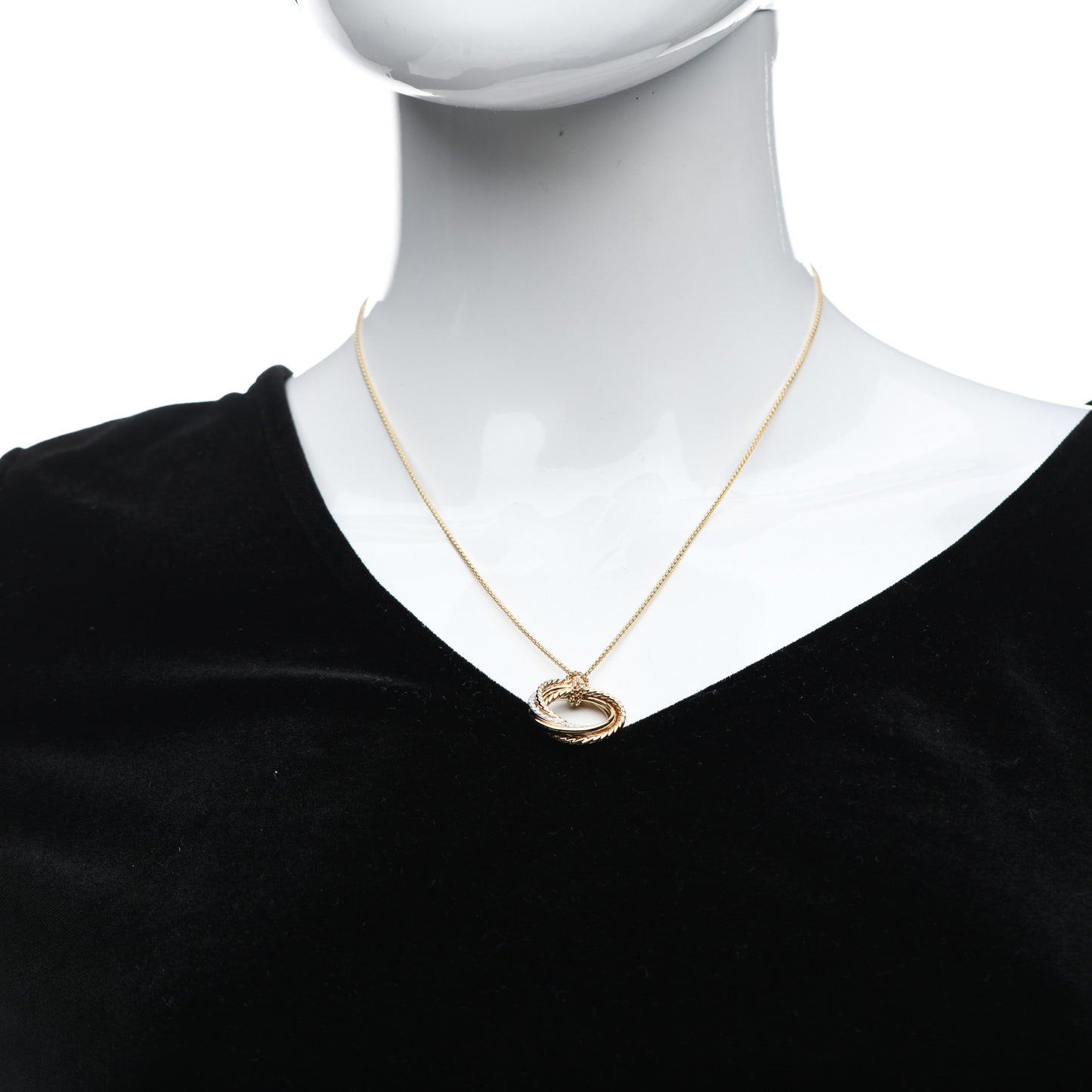 18K Yellow Gold Diamond 21mm Crossover Pendant Necklace
