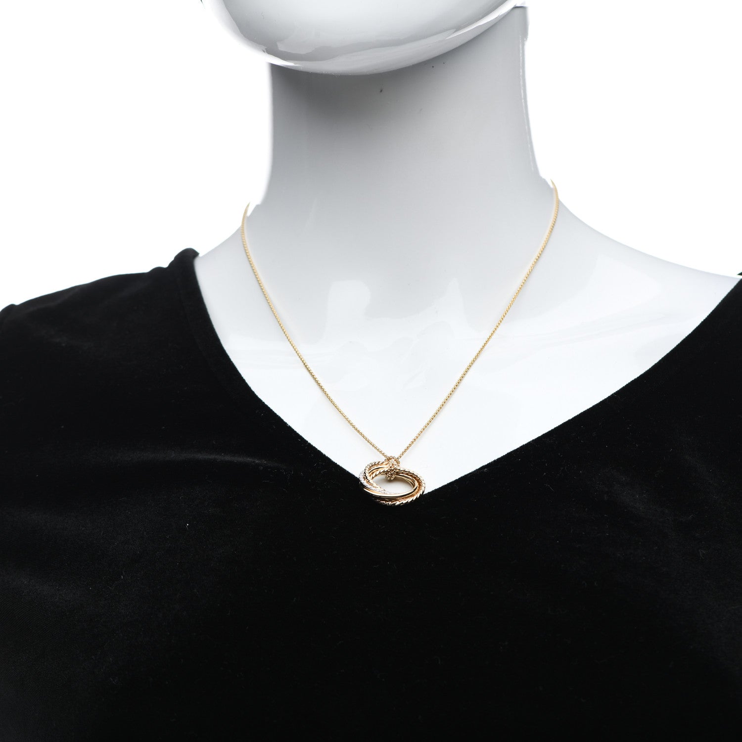 David Yurman 18K Yellow Gold Diamond 21mm Crossover Pendant Necklace 2 of 4