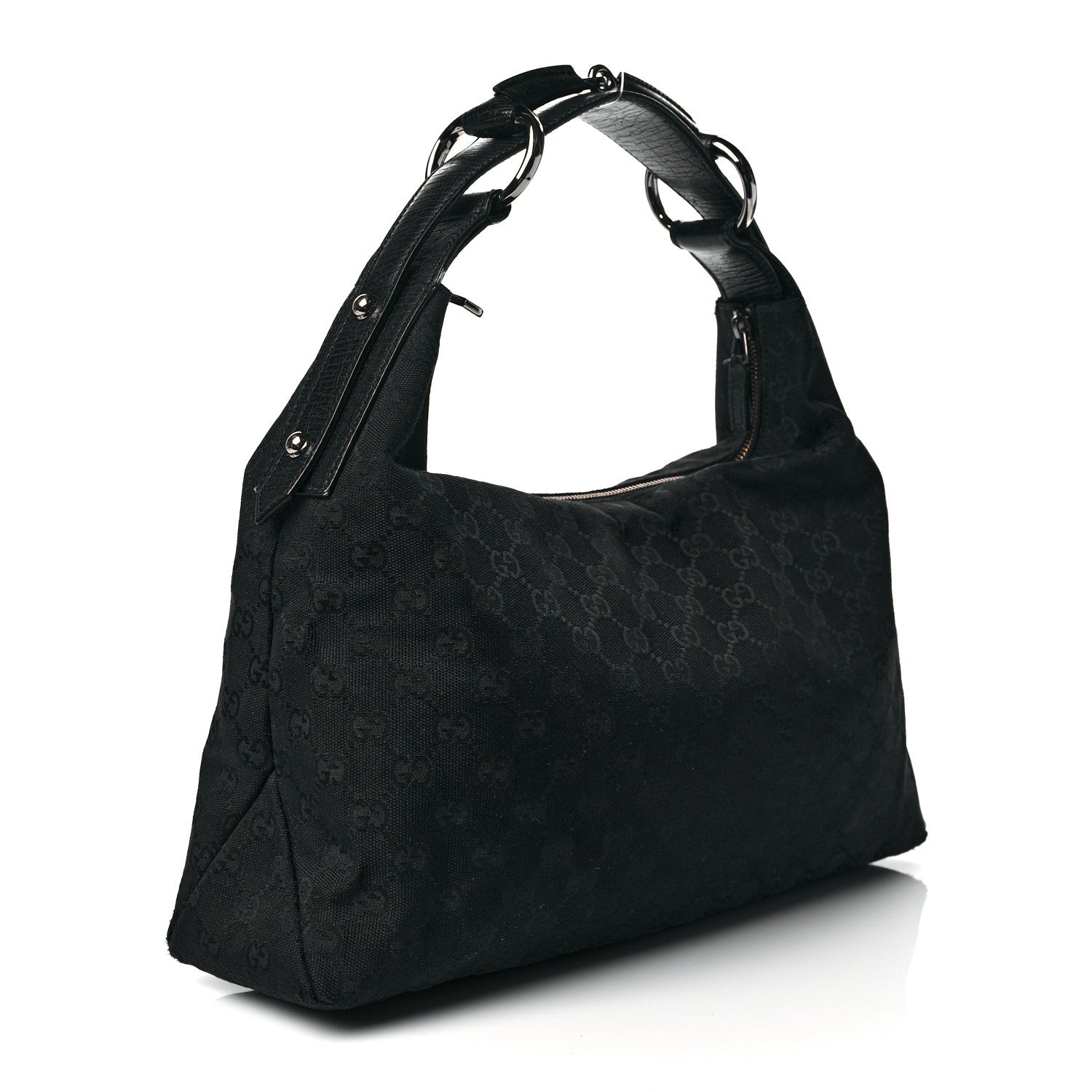 Gucci Monogram Medium Horsebit Chain Hobo Black 2 of 10