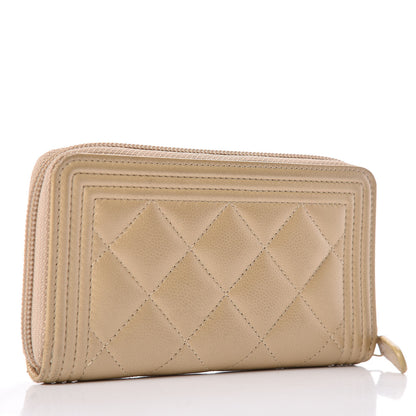Chanel Metallic Caviar Quilted Small Boy Zip Around Wallet Light Gold 3 of 9