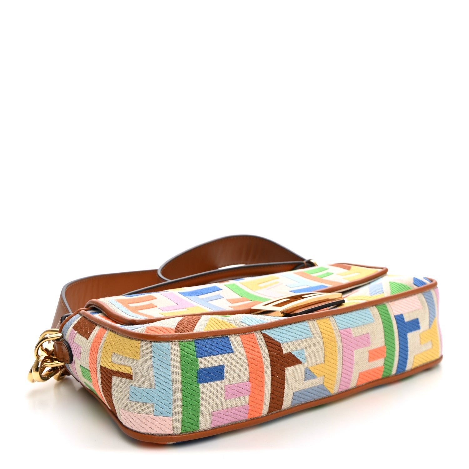 Fendi Kuban Canvas Vitello King FF Embroidered Baguette Grezzo Multicolor 4 of 10