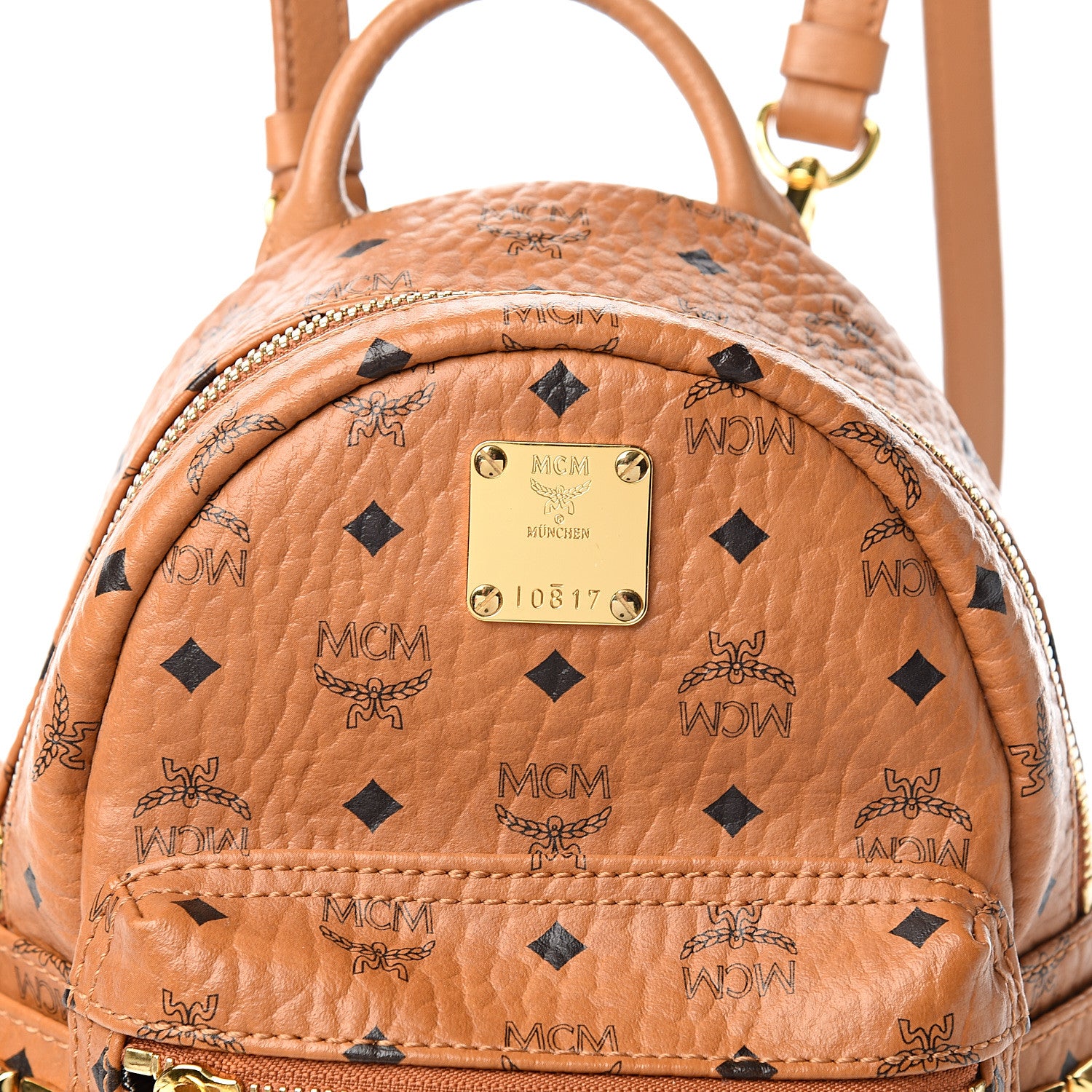 MCM Visetos Side Stud X-Mini Stark Bebe Boo Backpack Cognac 8 of 8