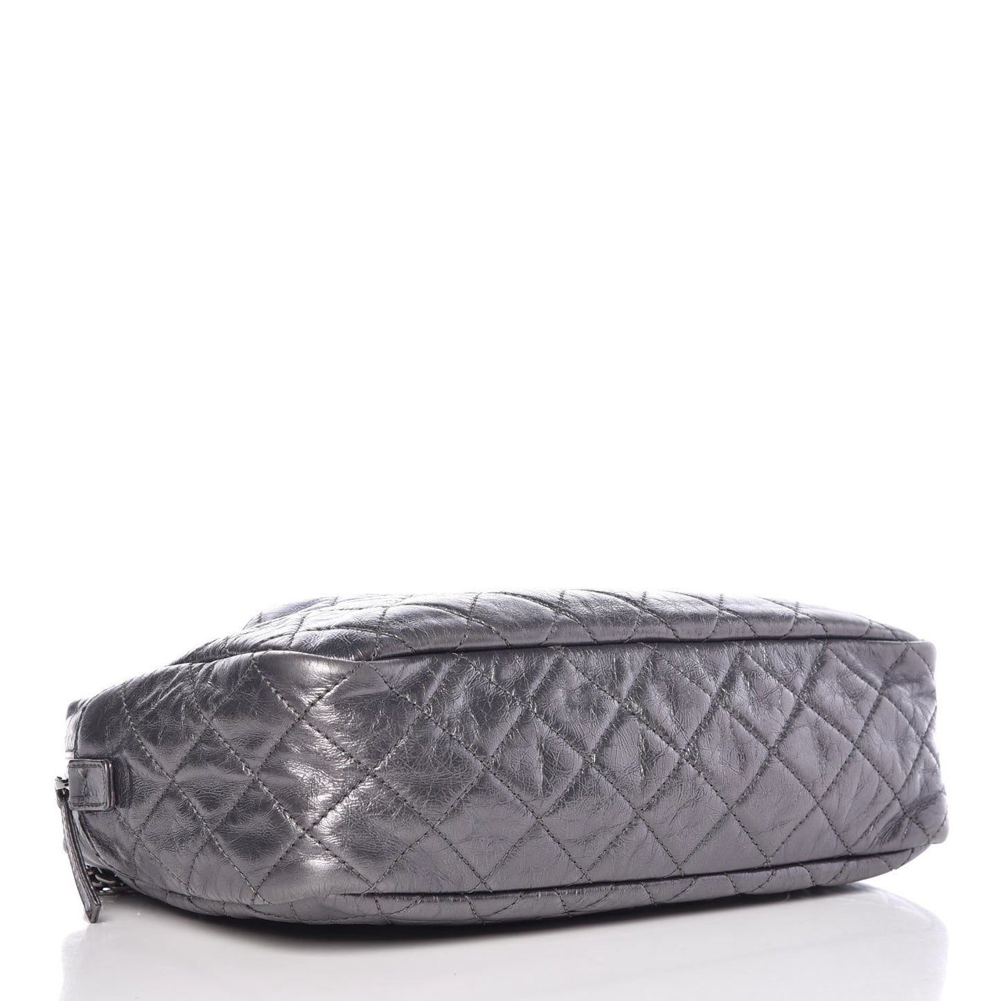 Metallic Aged Calfskin Quilted Medium Reissue Camera Case Dark Silver