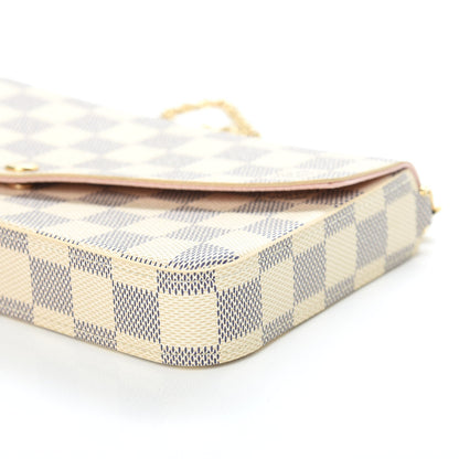 Louis Vuitton Damier Azur Pochette Felicie Chain Wallet Rose Ballerine 8 of 10