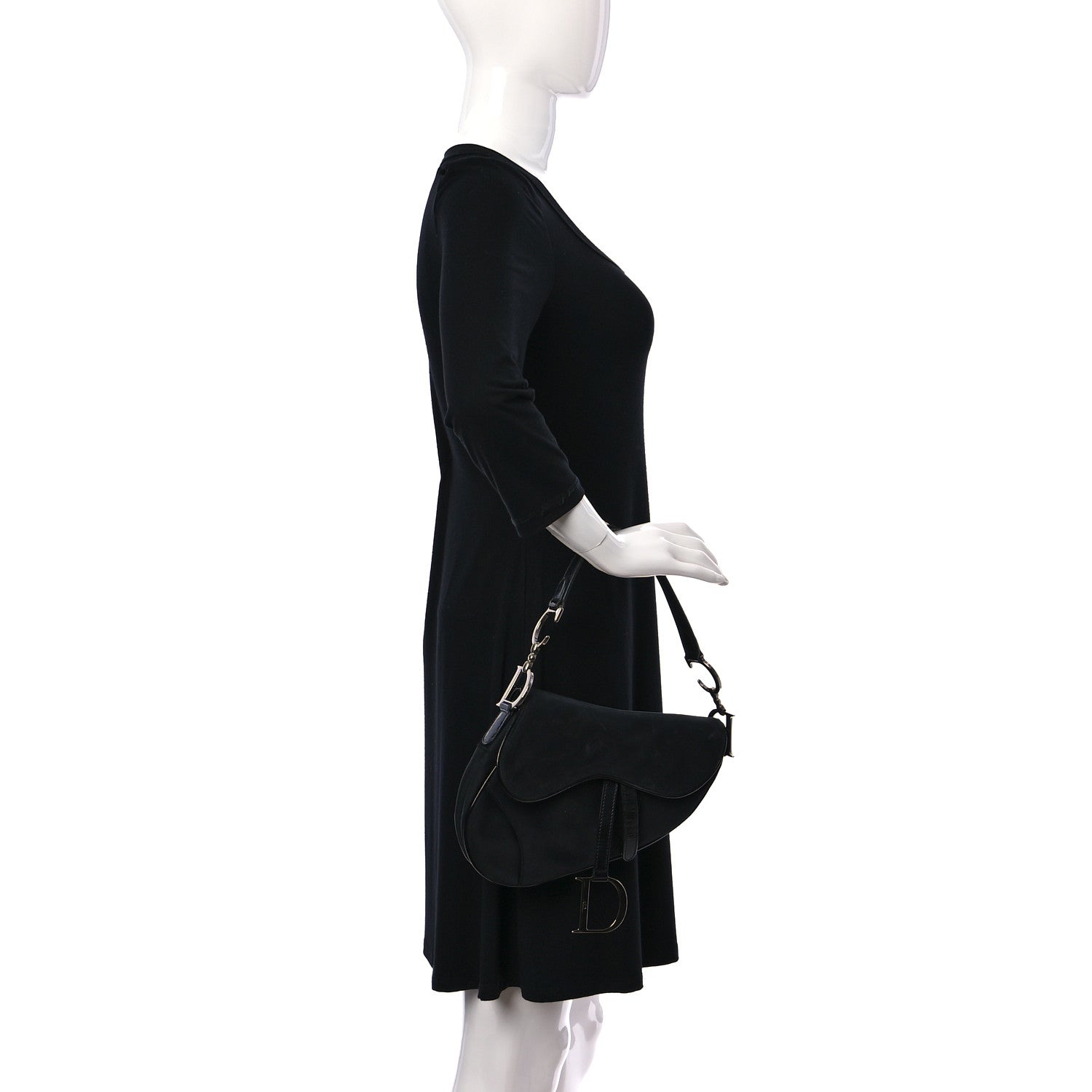 Christian Dior Canvas Patent Calfskin Saddle Bag Black 2 of 17