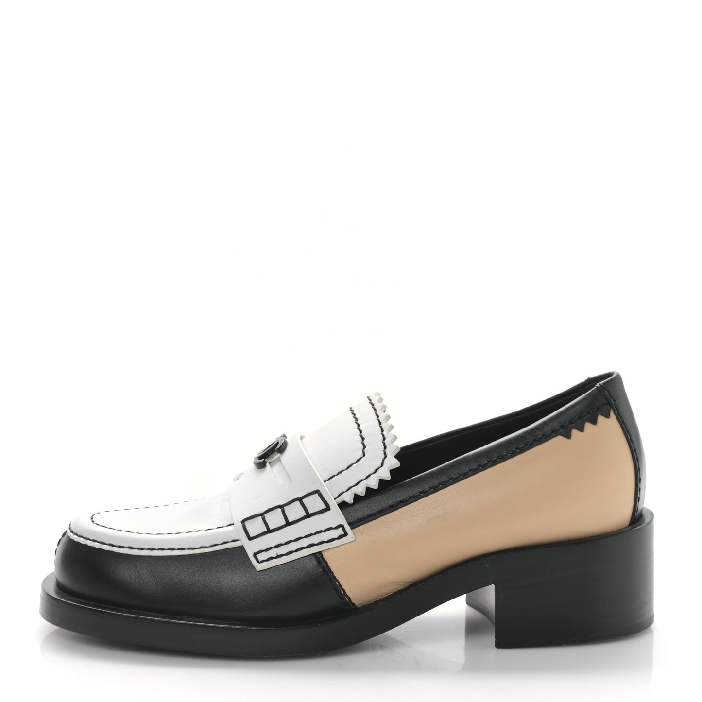 Calfskin CC Loafers 36.5 Black White Beige