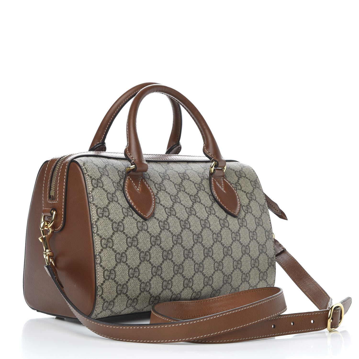 Gucci GG Supreme Monogram Cuoio Toscano Small Boston Beige Ebony Cuir 2 of 10