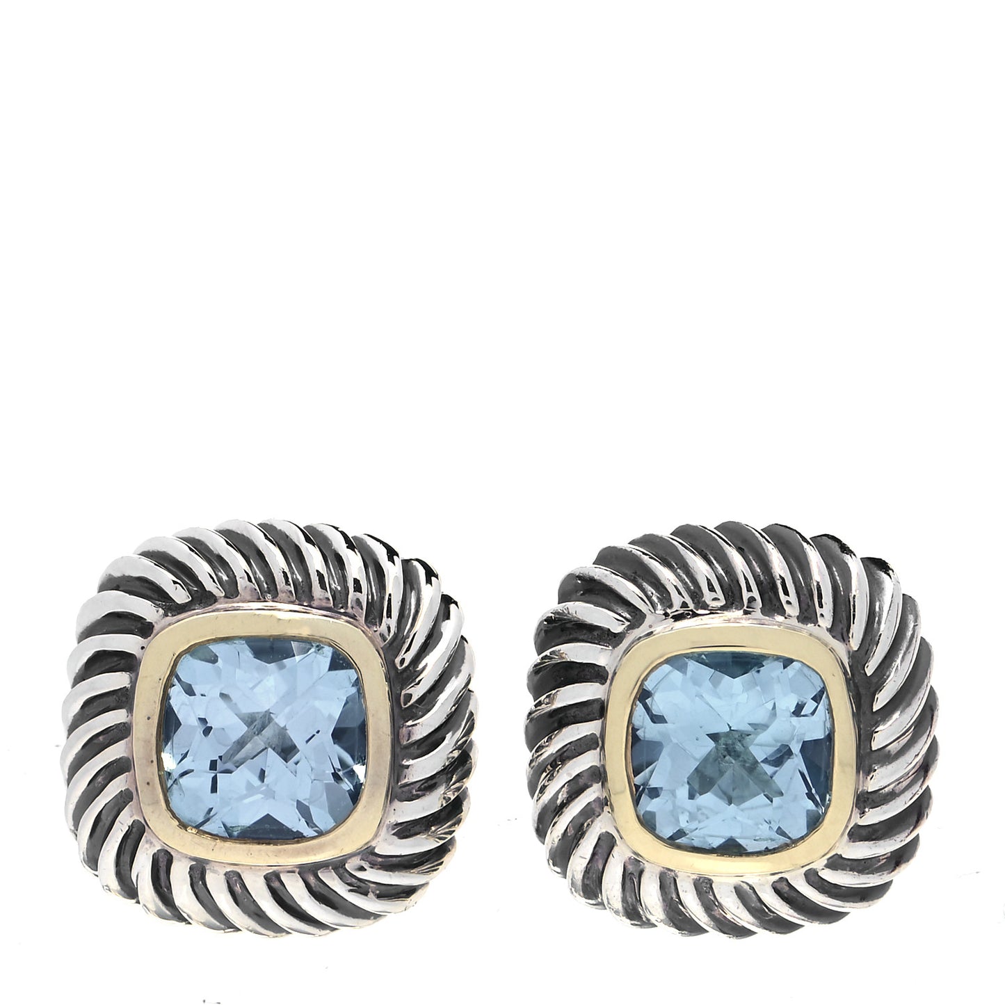 Sterling Silver 14K Yellow Gold Blue Topaz 7mm Albion Earrings