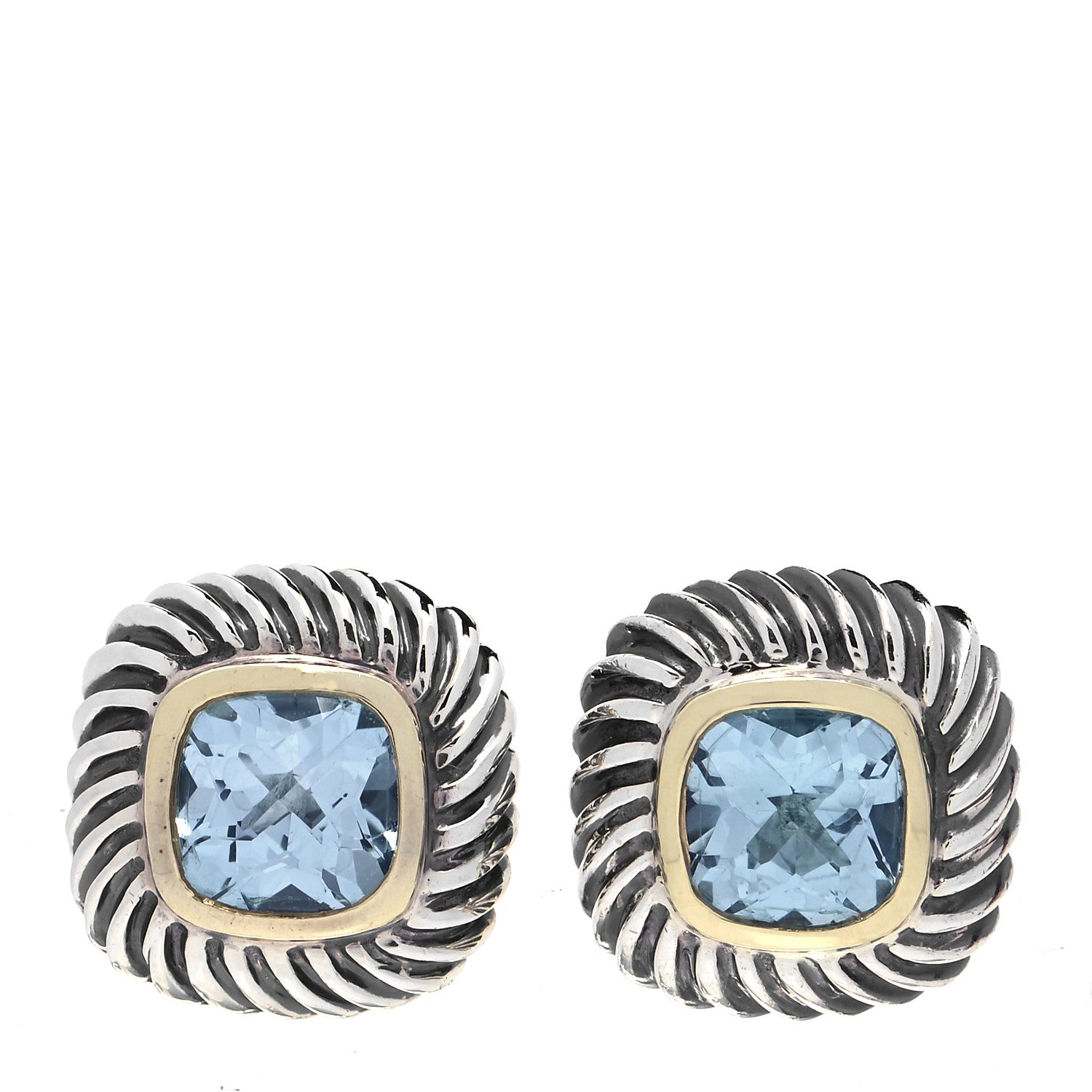 David Yurman Sterling Silver 14K Yellow Gold Blue Topaz 7mm Albion Earrings 1 of 4