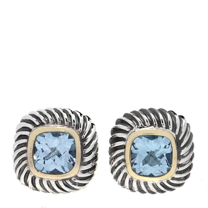 David Yurman Sterling Silver 14K Yellow Gold Blue Topaz 7mm Albion Earrings 1 of 4