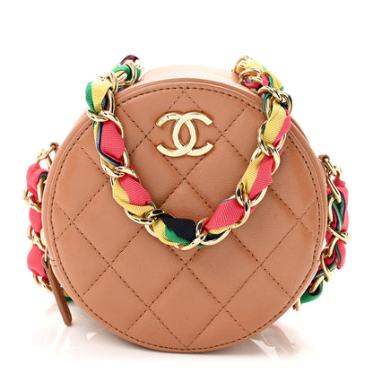 Chanel Shiny Lambskin Ribbon Quilted Round Clutch With Chain Brown 1 of 11