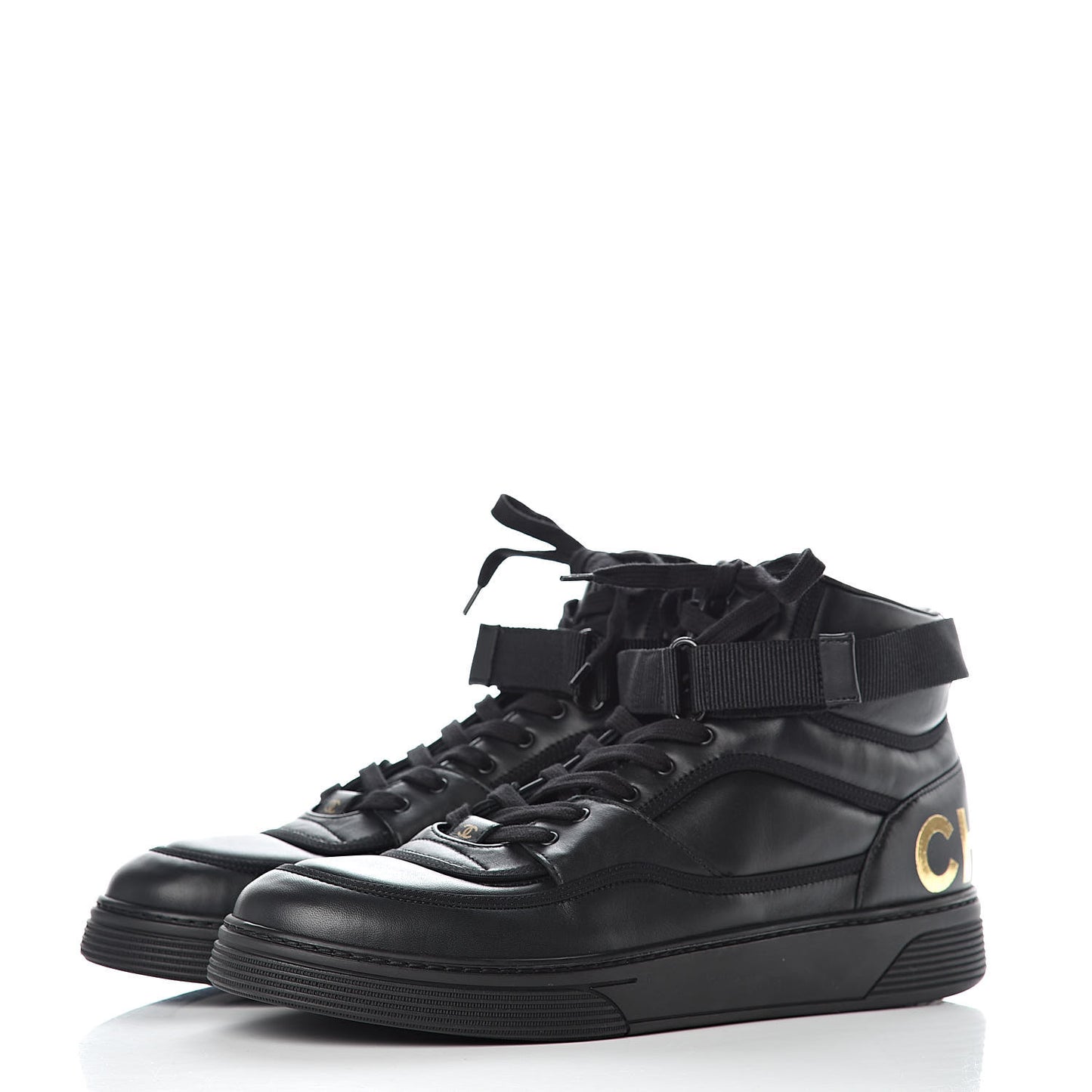 Lambskin Mens Logo High Top Sneakers 46 Black