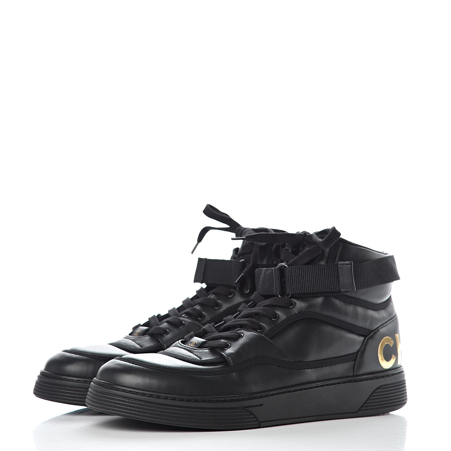 Chanel Lambskin Mens Logo High Top Sneakers 46 Black 3 of 11