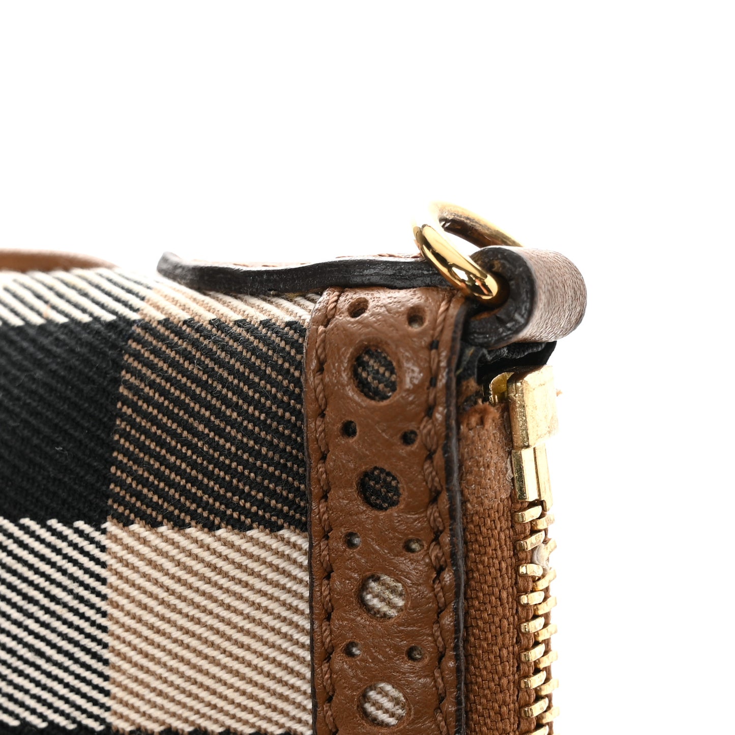 House Check Calfskin Broguing Crossbody Clutch Bag Brown