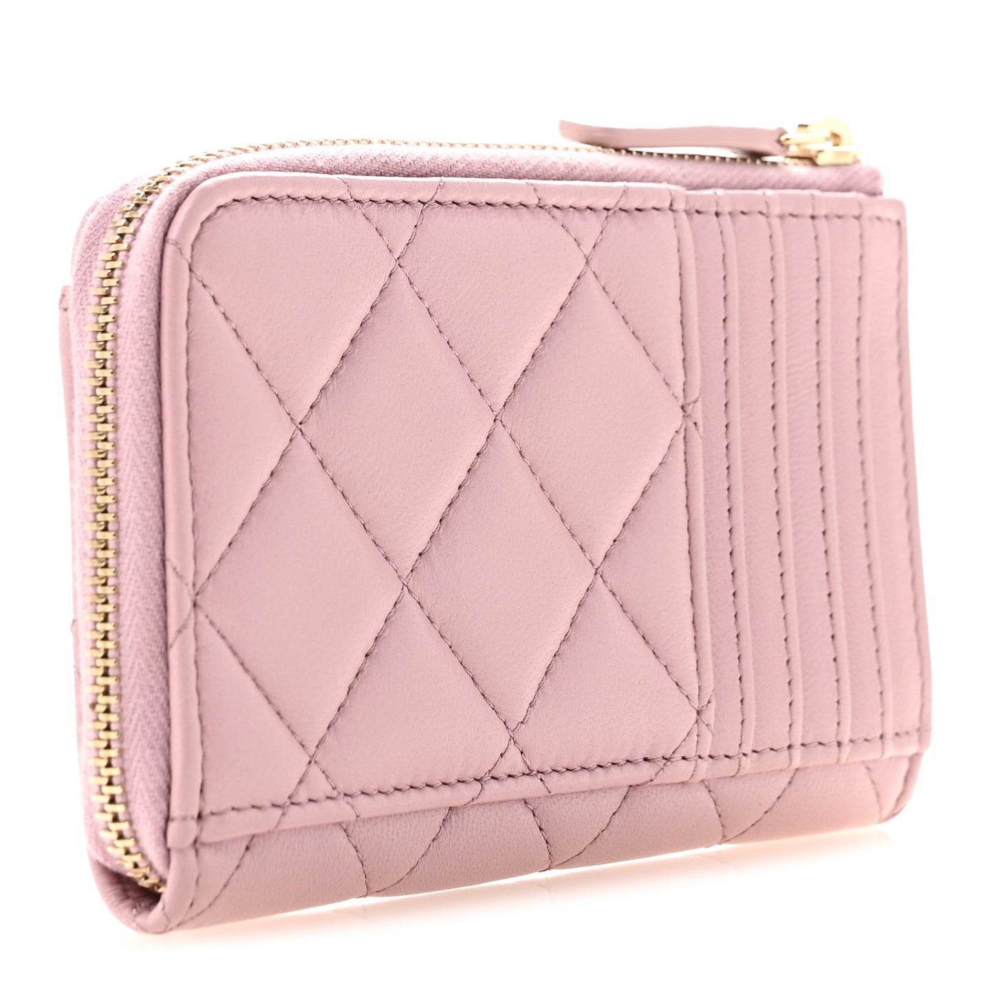 Lambskin Quilted Pearl Crystal CC Zip Around Card Holder Pink