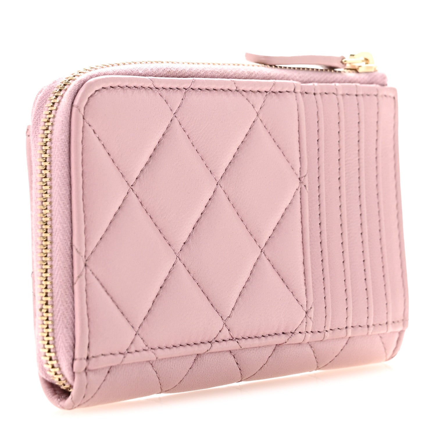 Chanel Lambskin Quilted Pearl Crystal CC Zip Around Card Holder Pink 3 of 10