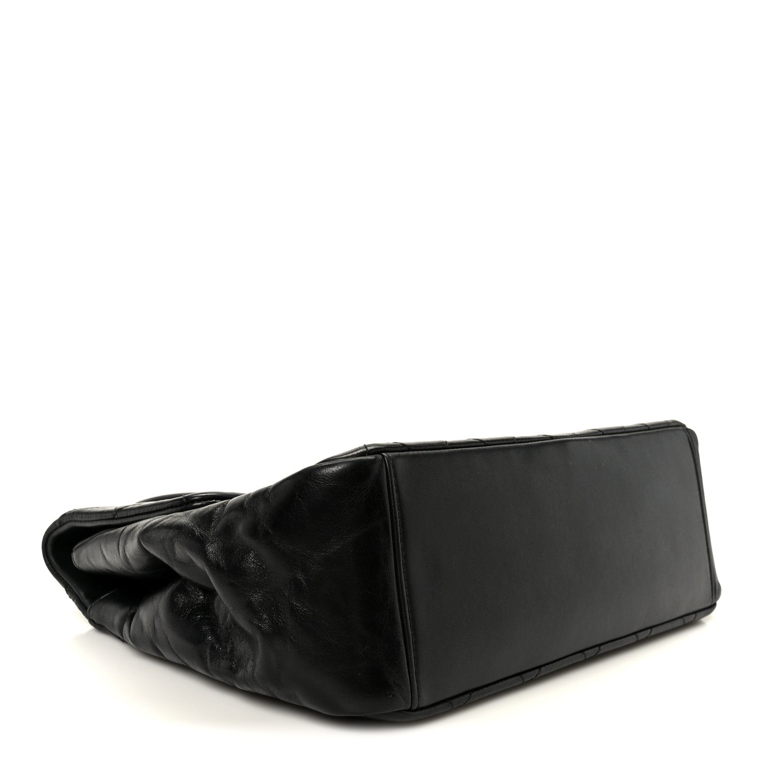 Chanel Glazed Calfskin Quilted Large Gold Bar Top Handle Flap Black 4 of 11