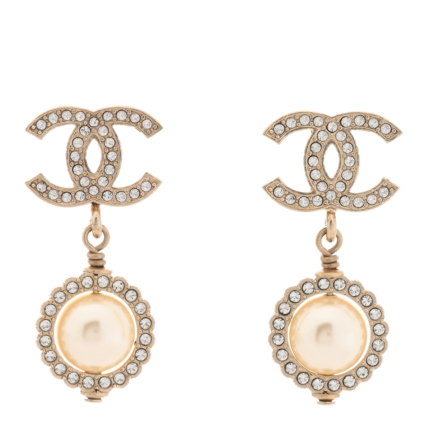 Crystal Pearl CC Lace Camellia Earrings Gold