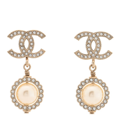 Chanel Crystal Pearl CC Lace Camellia Earrings Gold 1 of 4
