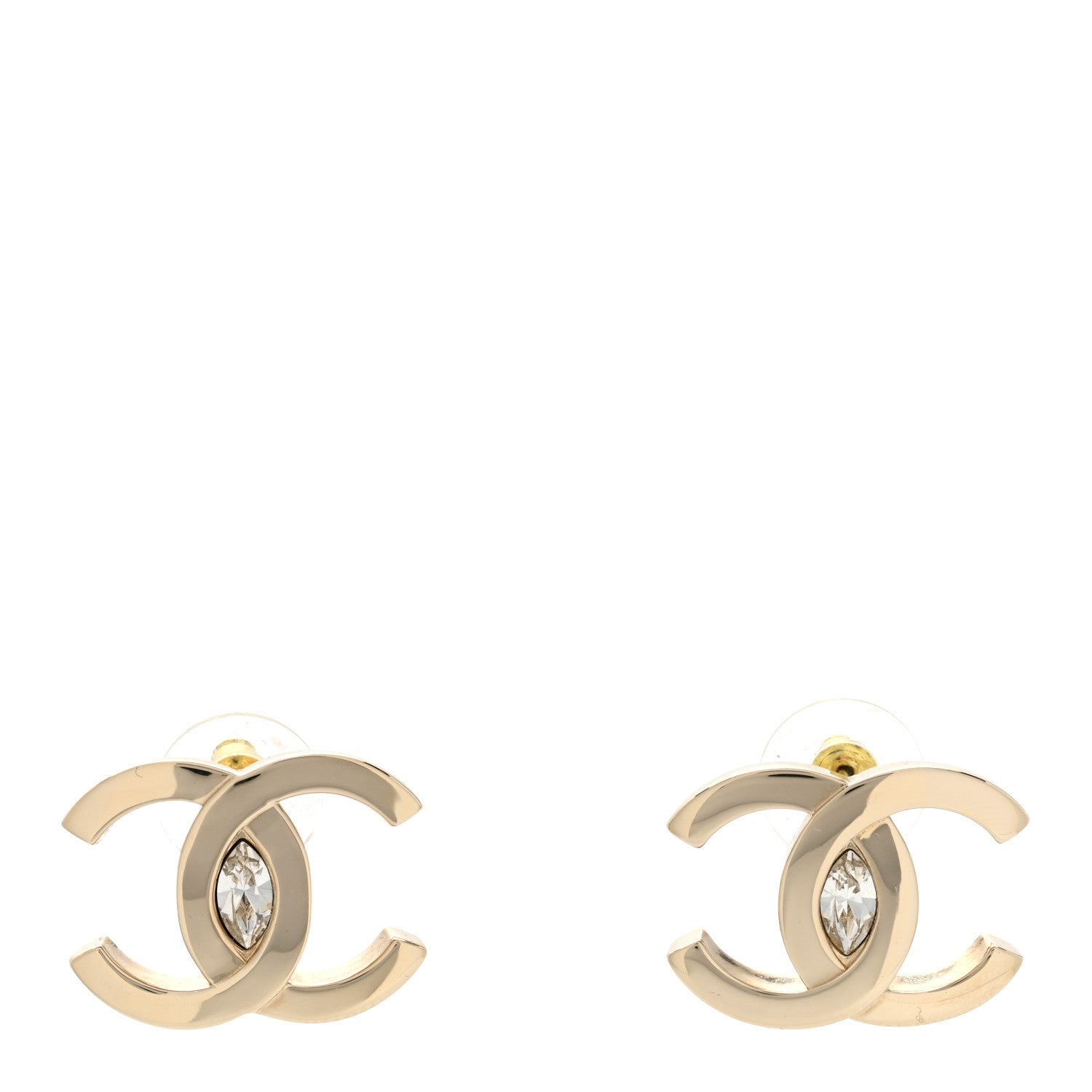 Chanel Crystal CC Large Stud Earrings Gold 1 of 4