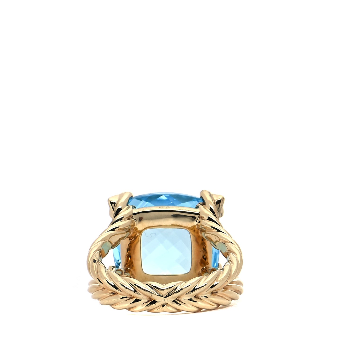 18K Yellow Gold Diamond Blue Topaz 15mm Cushion On Point Ring 54 7