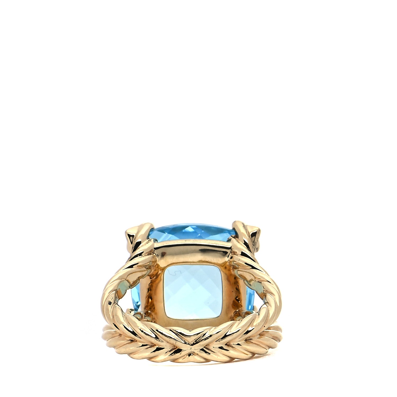 David Yurman 18K Yellow Gold Diamond Blue Topaz 15mm Cushion On Point Ring 54 7 3 of 7