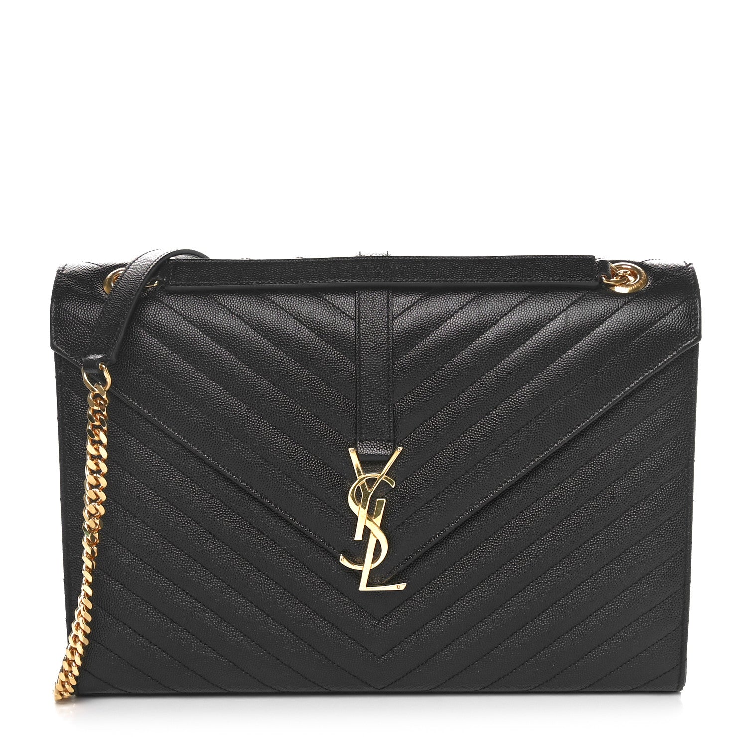 Saint Laurent Grain De Poudre Matelasse Chevron Large Monogram Satchel Black 1 of 10