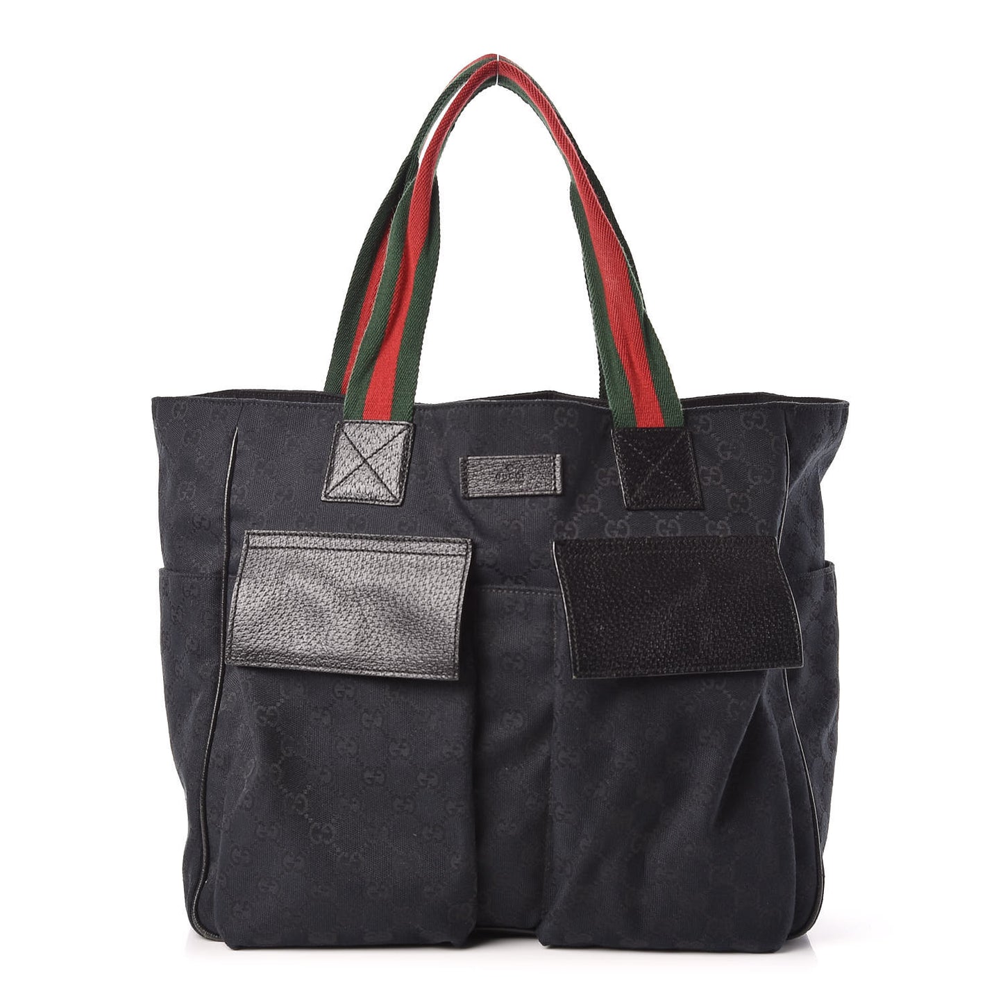 GG Monogram Medium Web Handle Double Pocket Tote Black