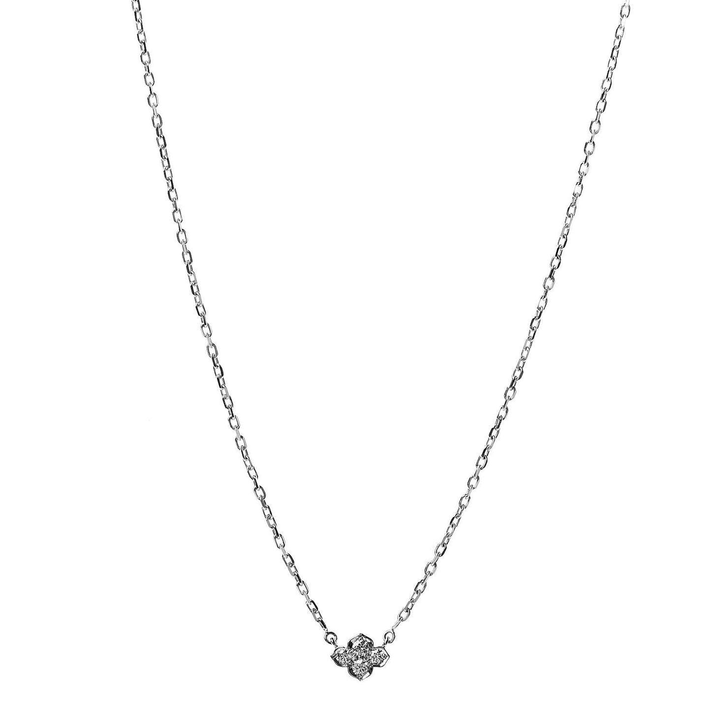 18K White Gold Diamond .14ctw Hindu Floral Pendant Necklace
