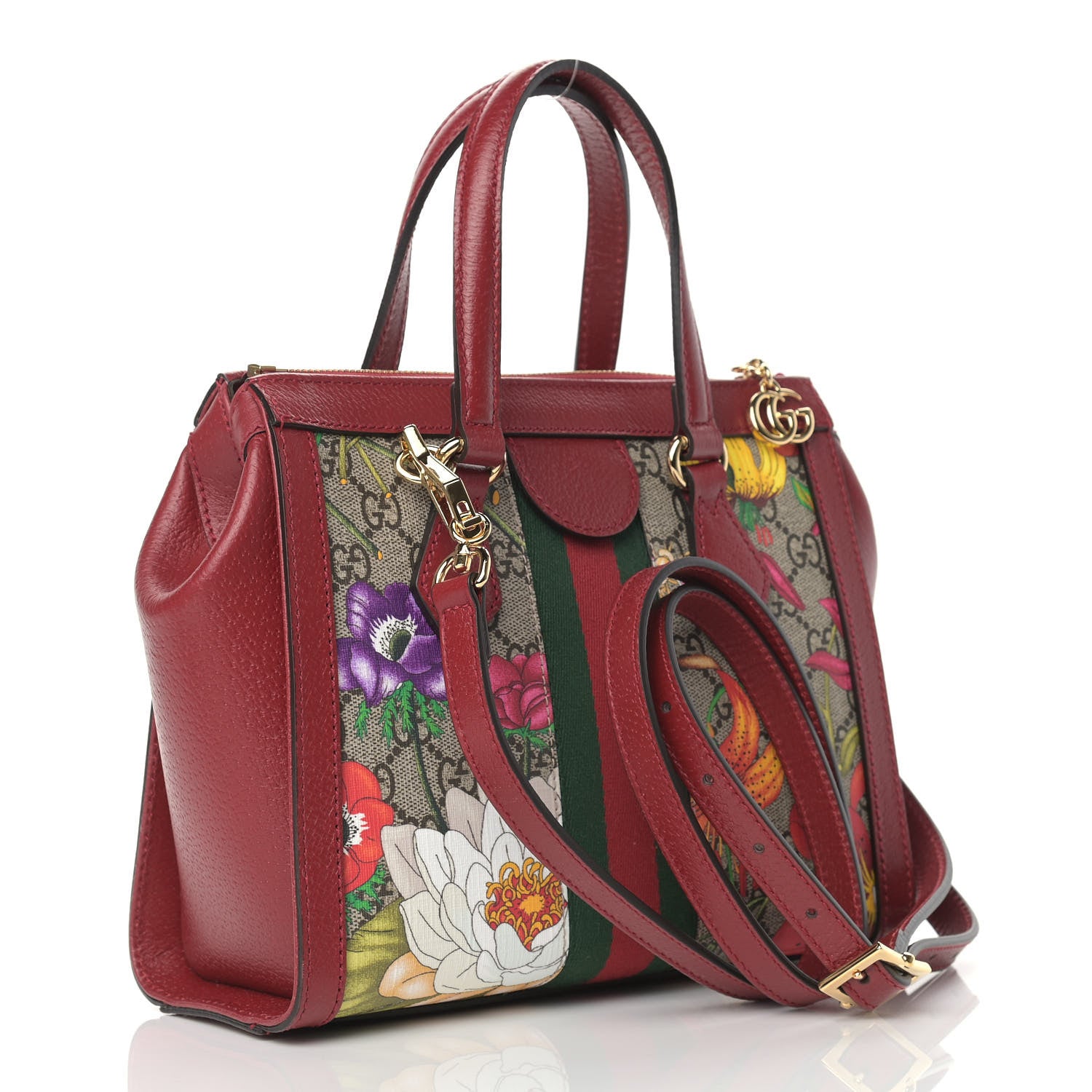 Gucci GG Supreme Monogram Flora Web Small Ophidia Tote Bag Red 3 of 9