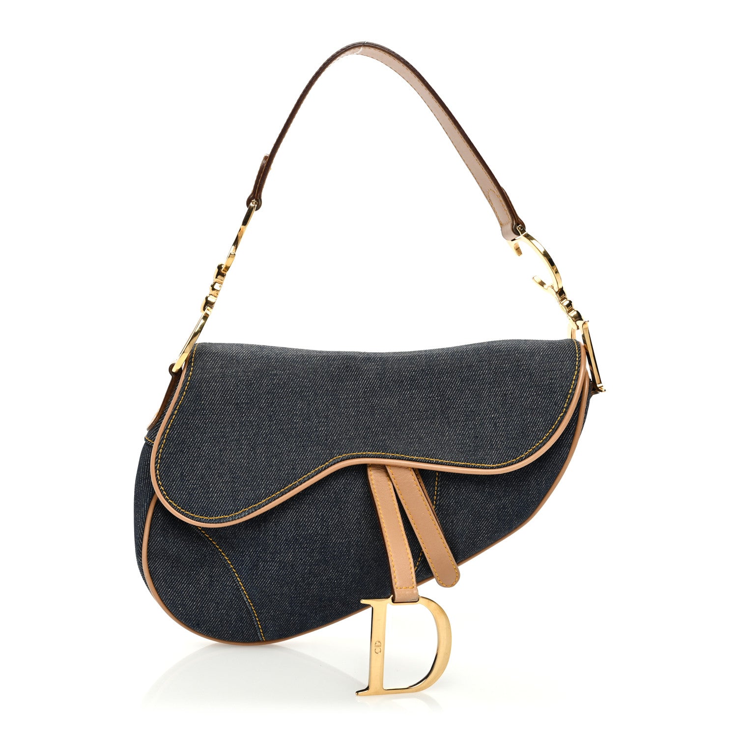 Christian Dior Denim Calfskin Saddle Bag Blue 1 of 11