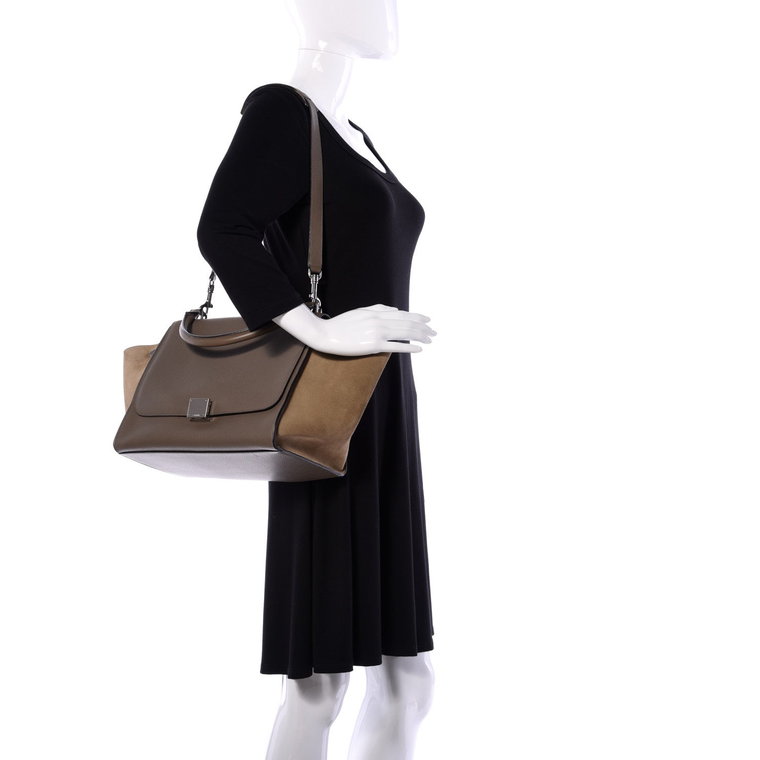 Celine Drummed Calfskin Suede Medium Trapeze Souris 2 of 9