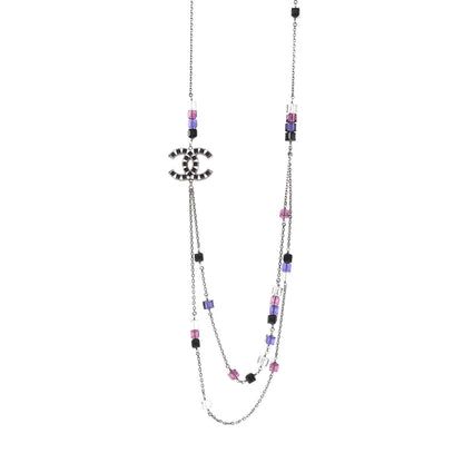 Chanel Glass Enamel CC Long Necklace Silver Purple Emerald 1 of 5