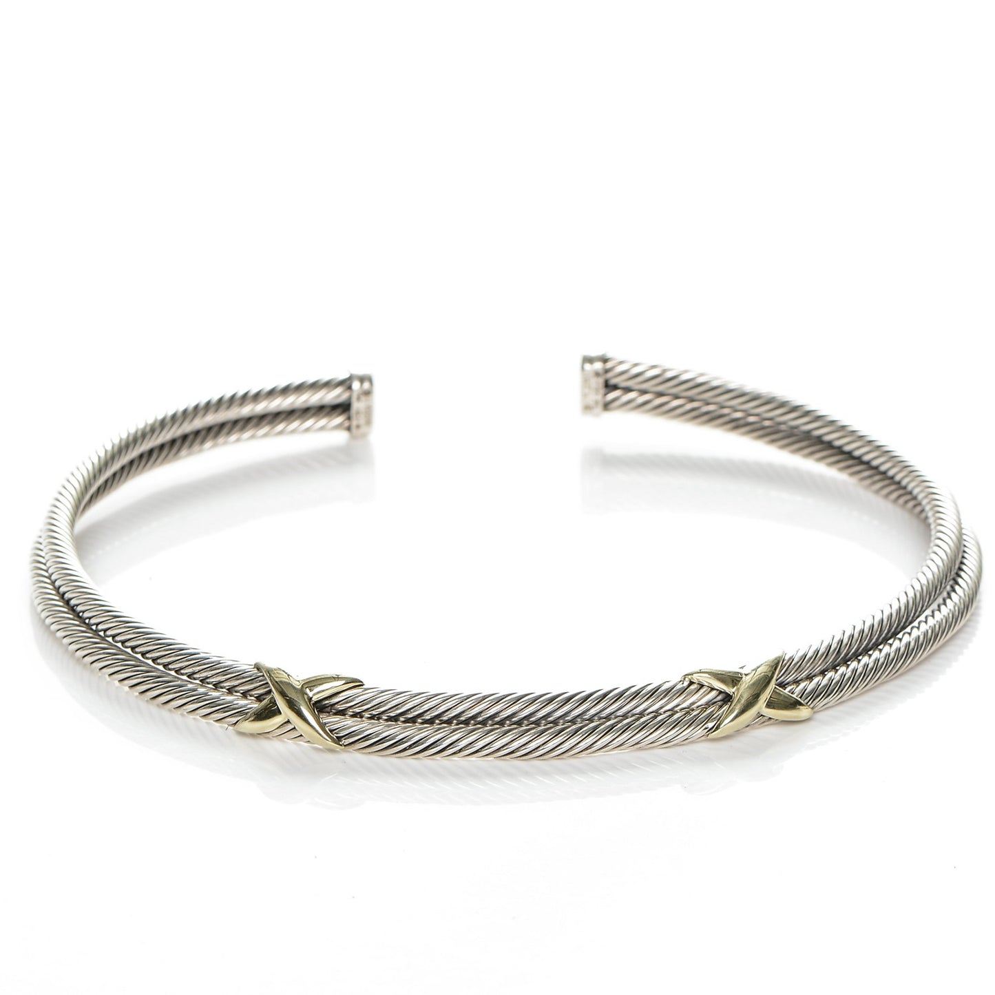 Sterling Silver 14K Yellow Gold Double X Station Collar Necklace