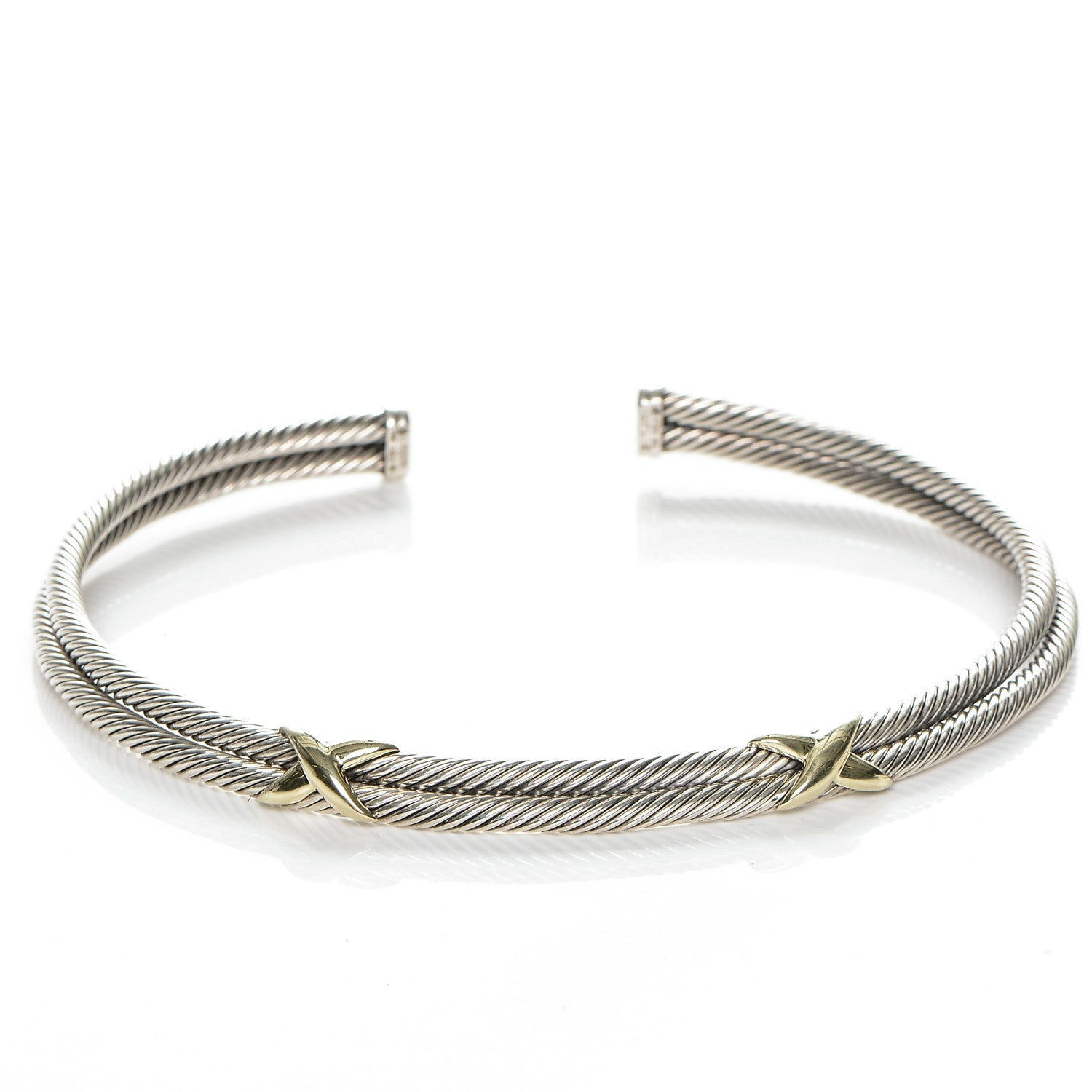 David Yurman Sterling Silver 14K Yellow Gold Double X Station Collar Necklace 5 of 6
