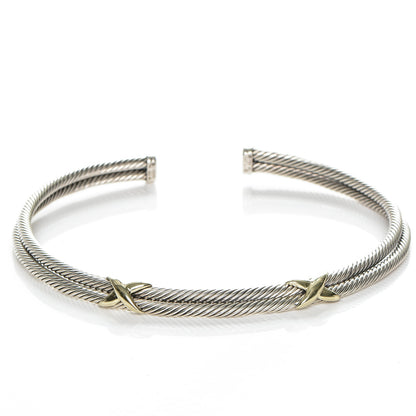 David Yurman Sterling Silver 14K Yellow Gold Double X Station Collar Necklace 5 of 6