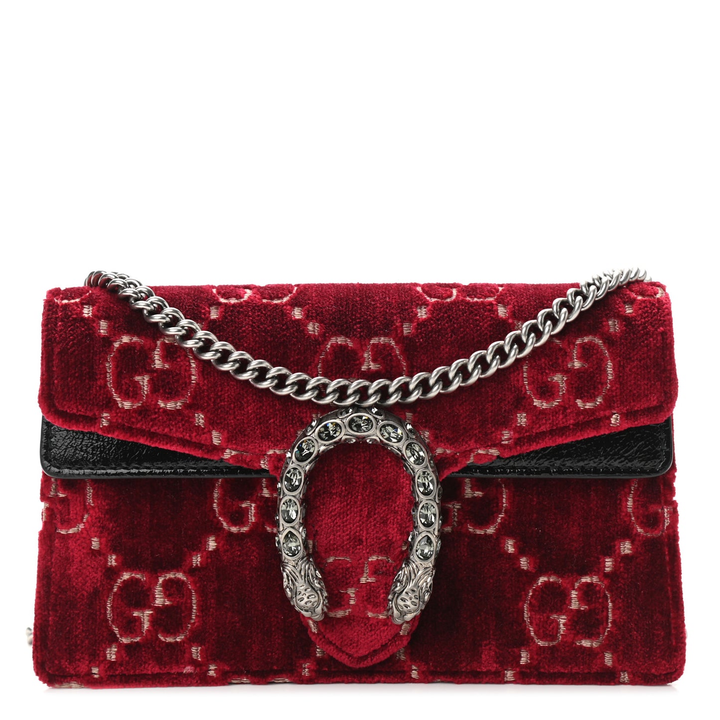 Velvet GG Monogram Super Mini Dionysus Shoulder Bag Red Cipria Black