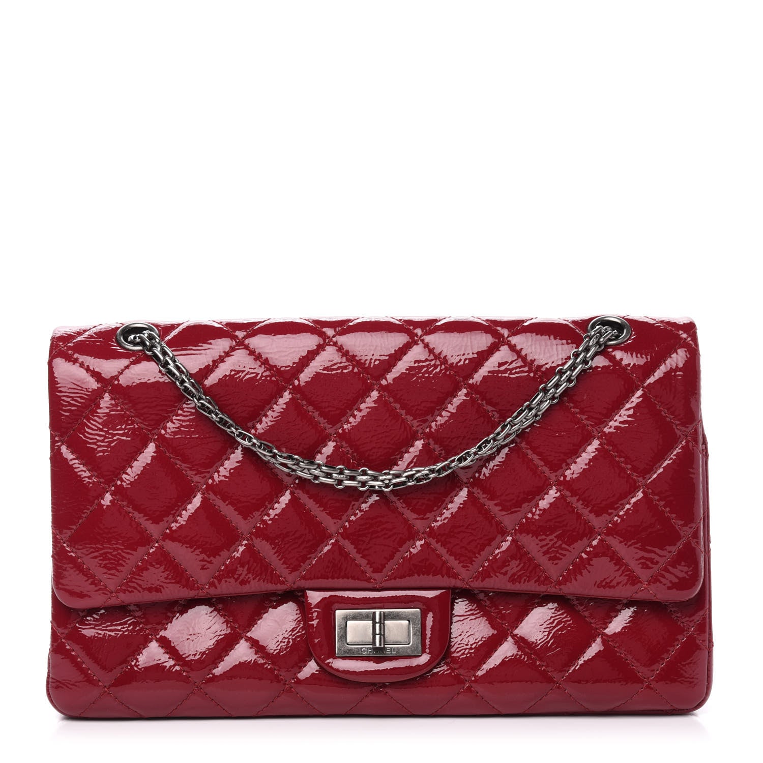 Chanel Distressed Patent 2.55 Reissue 227 Flap Raspberry Red 1 of 11