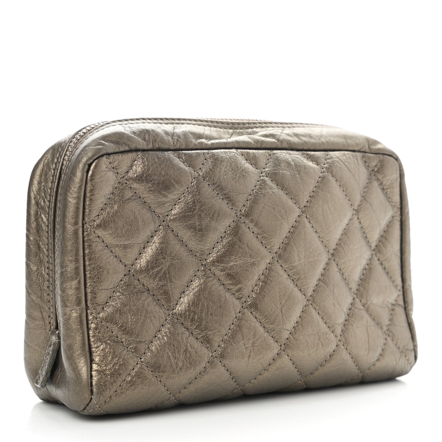 Chanel Aged Metallic Calfskin Quilted Cambon Cosmetic Case Bronze 3 of 7
