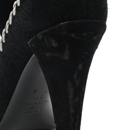 Chanel Suede Lambskin Short Boots 37.5 Black White 10 of 10