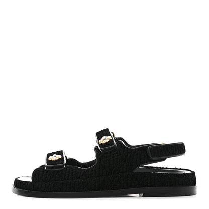 Chanel Tweed Velcro Dad Sandals 40 Black 1 of 9