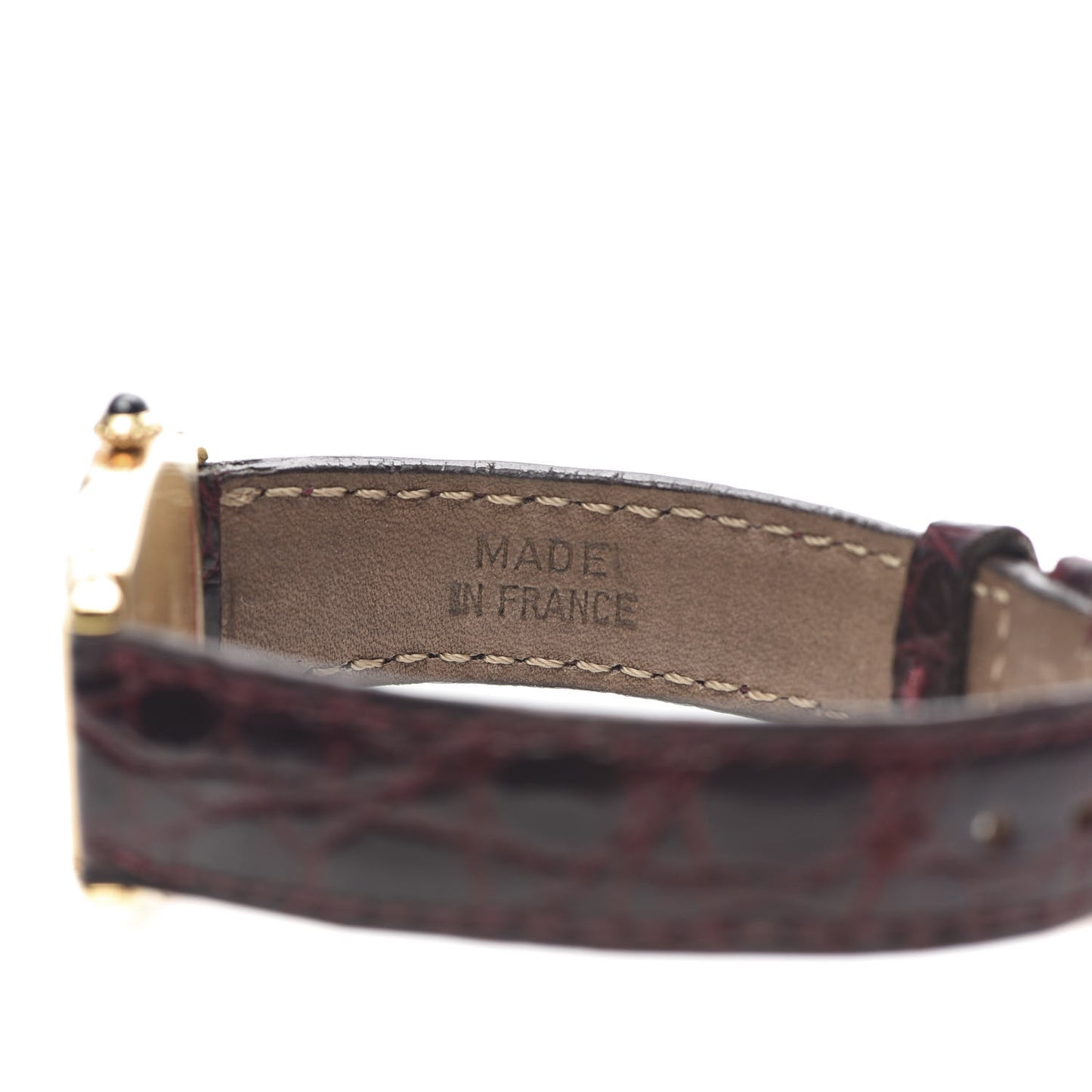 18K Yellow Gold Alligator 26mm Tortue Manual Winding Watch Burgundy
