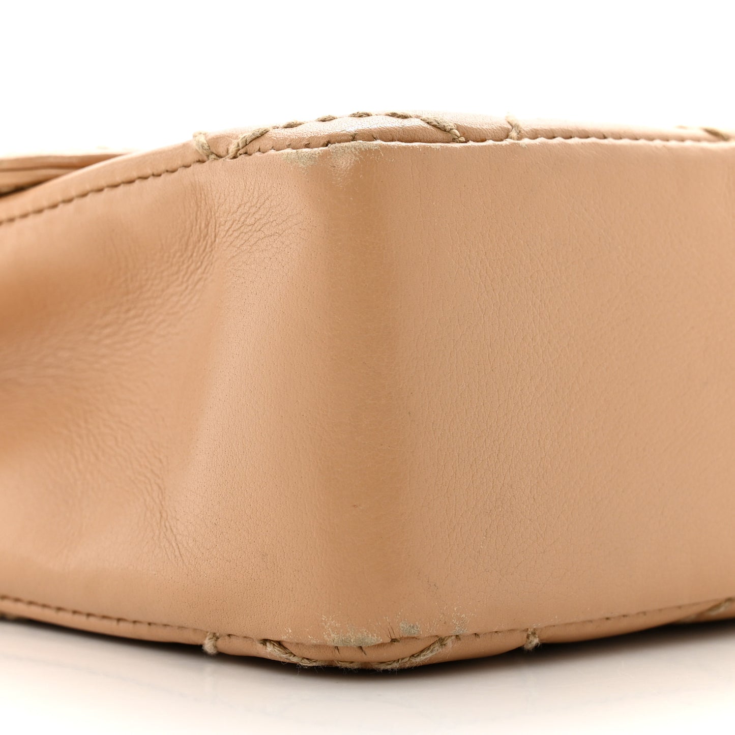 Calfskin Quilted Medium Wild Stitch Flap Beige