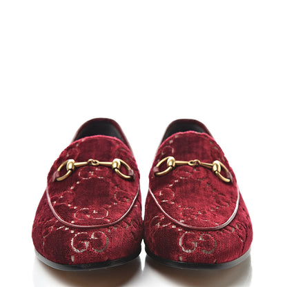 Gucci Velvet Malaga Kid GG Monogram Horsebit Womens Jordaan Loafers 36 Red Cipria Romantic Cerise 2 of 8